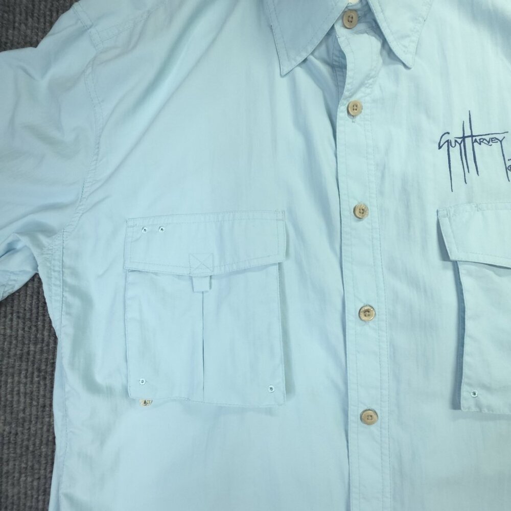 Guy Harvey AFTCO Shirt L Blue Marlin Swordfish Button Up Fish Short Sleeve Vent - Picture 4 of 9